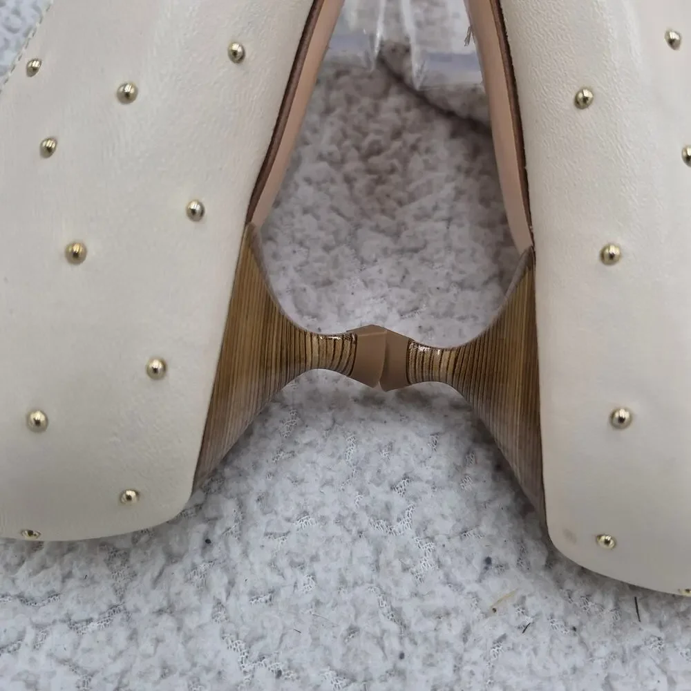 NEW AGL Lenor white leather stud kitten heels Women's Size 38.5 US 8.5